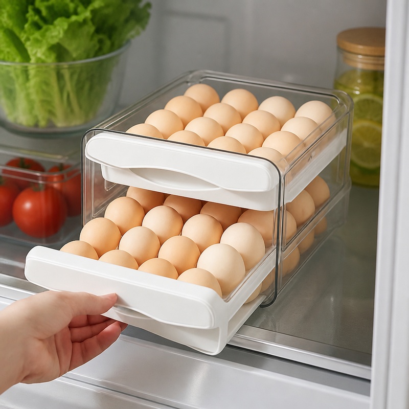 Kitchen Appliances Refrigerators - Two-Level Plastic Egg Storage Container with